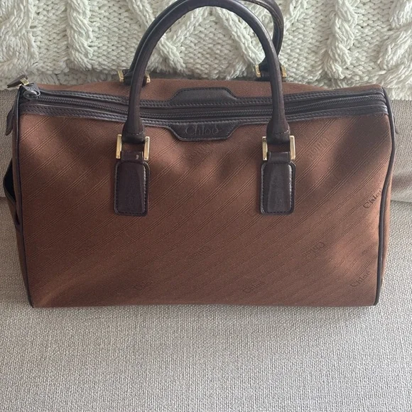EUC RARE Vintage Chloe Boston Bag. Logo Brown Cloth and Leather (11 x 9) - Picture 4 of 10